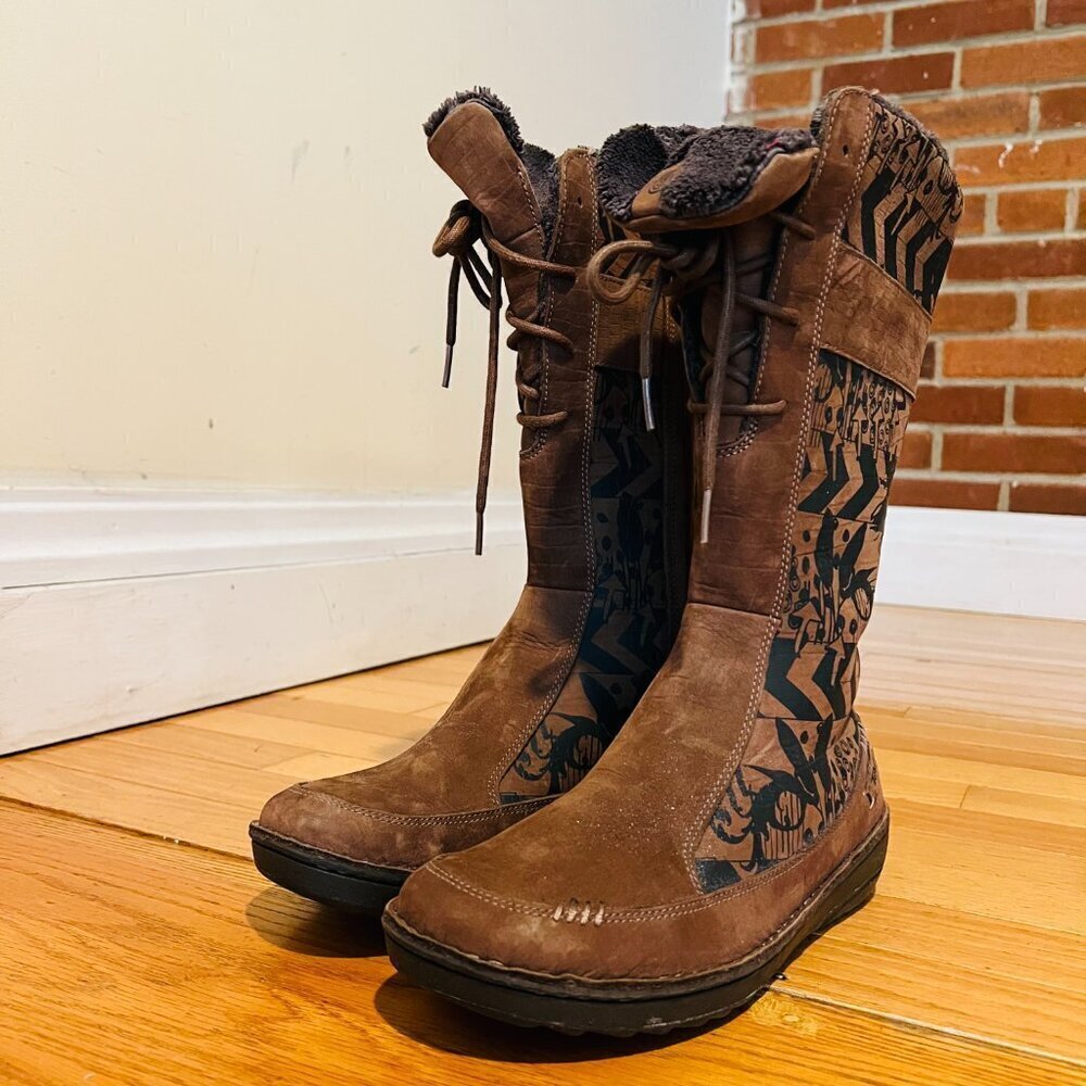 TEVA Kiru Brown Nubuck Leather Aztec Fleece Lined Mid Calf Boots Women's 8.5 - Picture 3 of 16